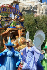 Blue Fairy, Merryweather, and Tink in the Disneyland Parade